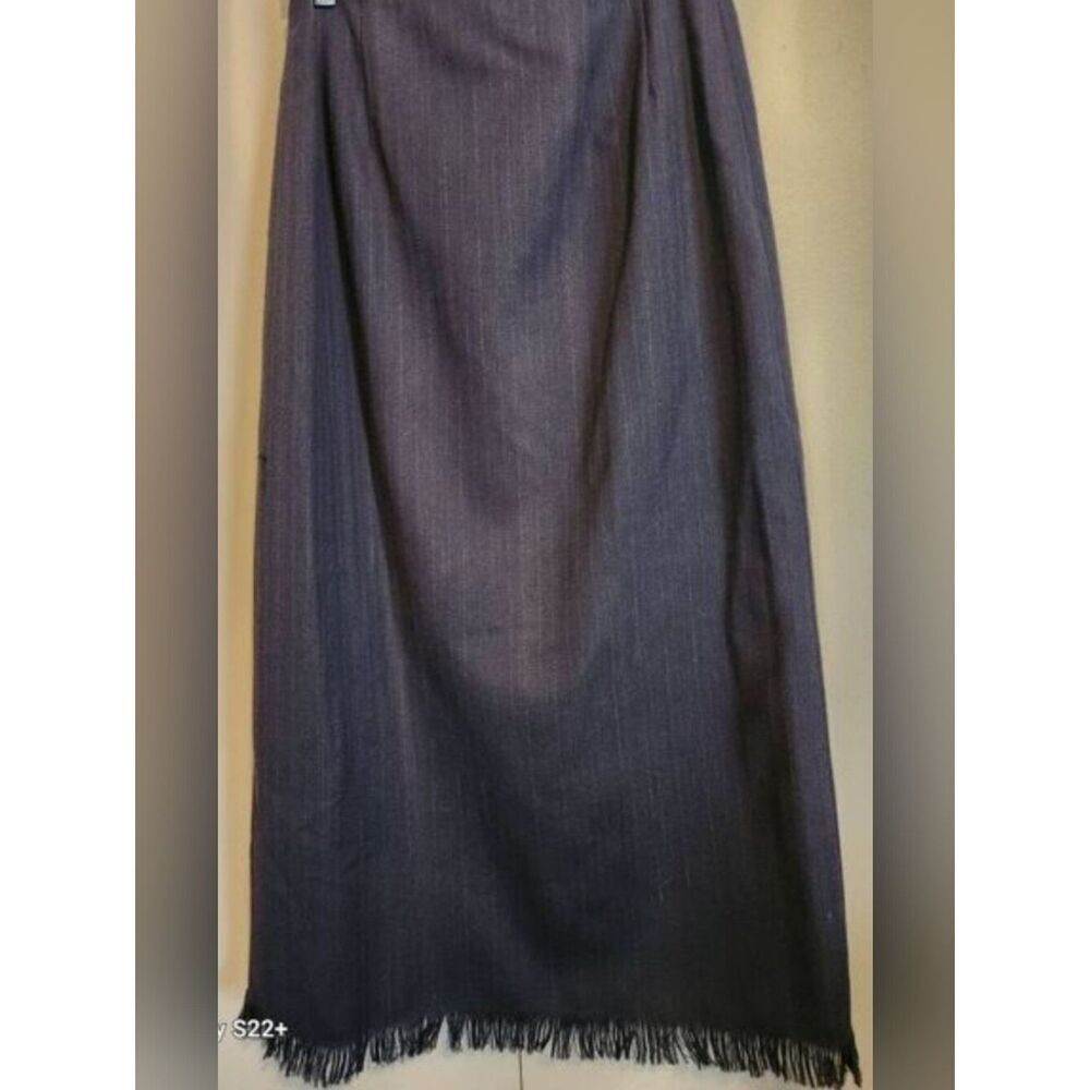 K33 Harve Benard Dark Gray pin striped A-line Fringed Business Formal Skirt